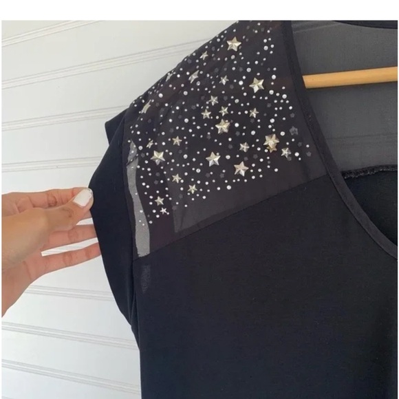 PerSeption Concept Black Semi Sheer Studded Shirt Blouse Women’s Size L - Picture 3 of 4